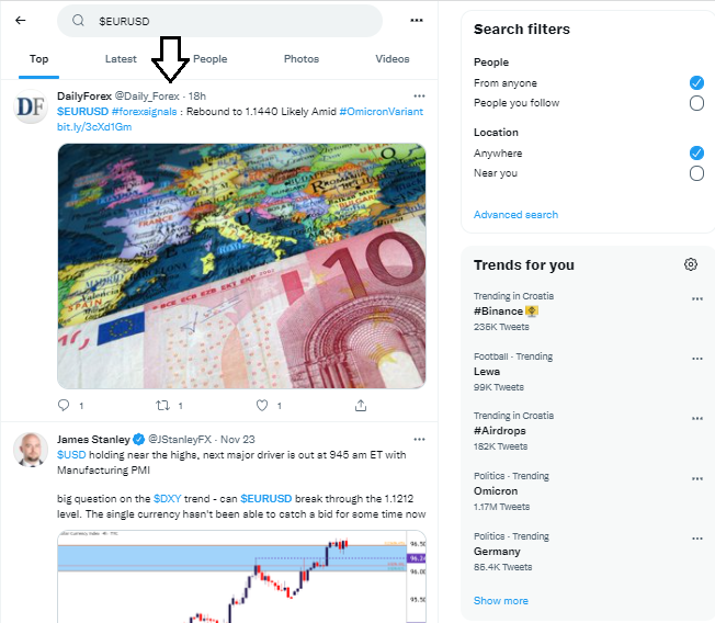 Twiter account Fintwit search results $TSLA