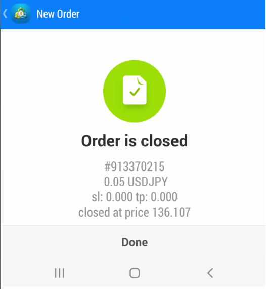Closed Trade in MT4 mobile
