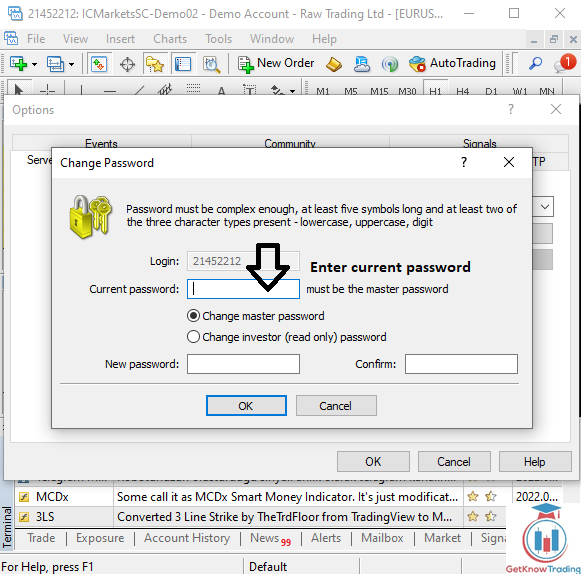 Enter current MT4 password