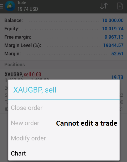 Investor mode MT4 mobile - cannot edit a trade