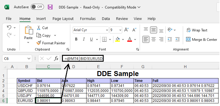 DDE Command inside Excel