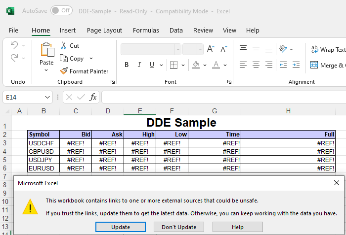 DDE Sample Excel File