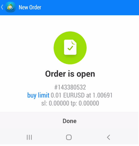 10_placing a pending trade on the Android app for MT4 confirmed