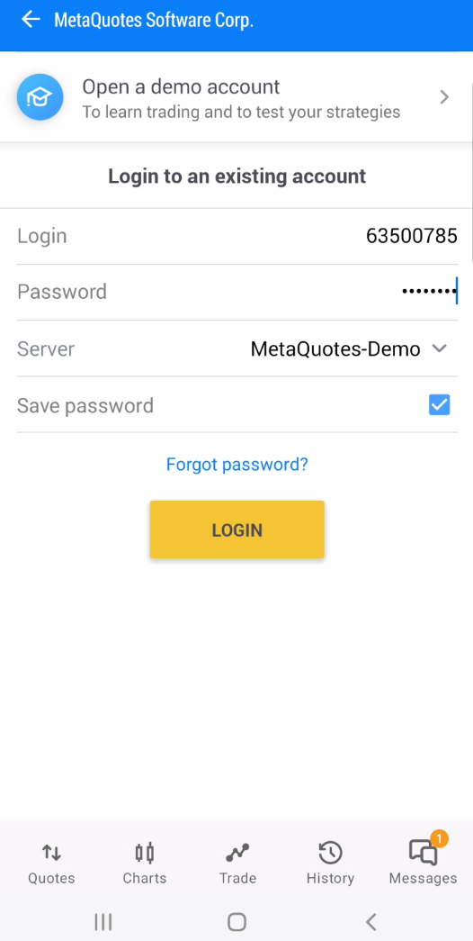 5_Enter login details for MT5 app